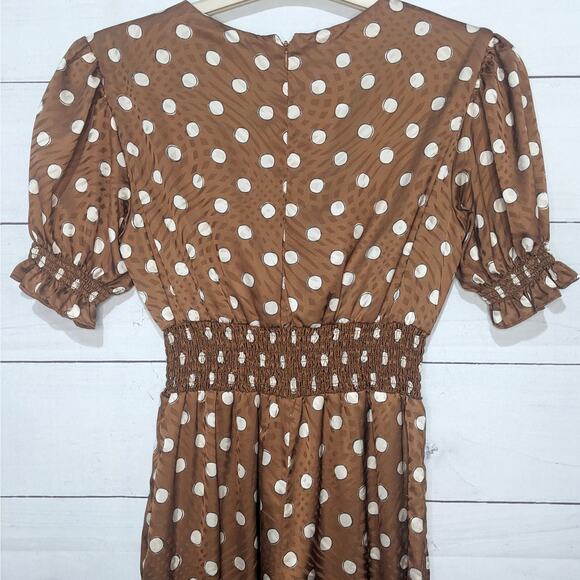 Slate & Willow Sketched Polka Dot Wide Leg Crop Jumpsuit Brown Women's Size 2 - Picture 8 of 14